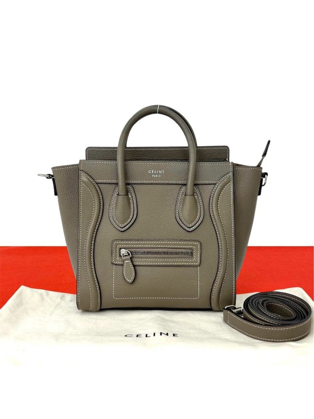 Celine Luggage Nano Calf Leather 2-Way Shoulder Bag Mini Tote Gray